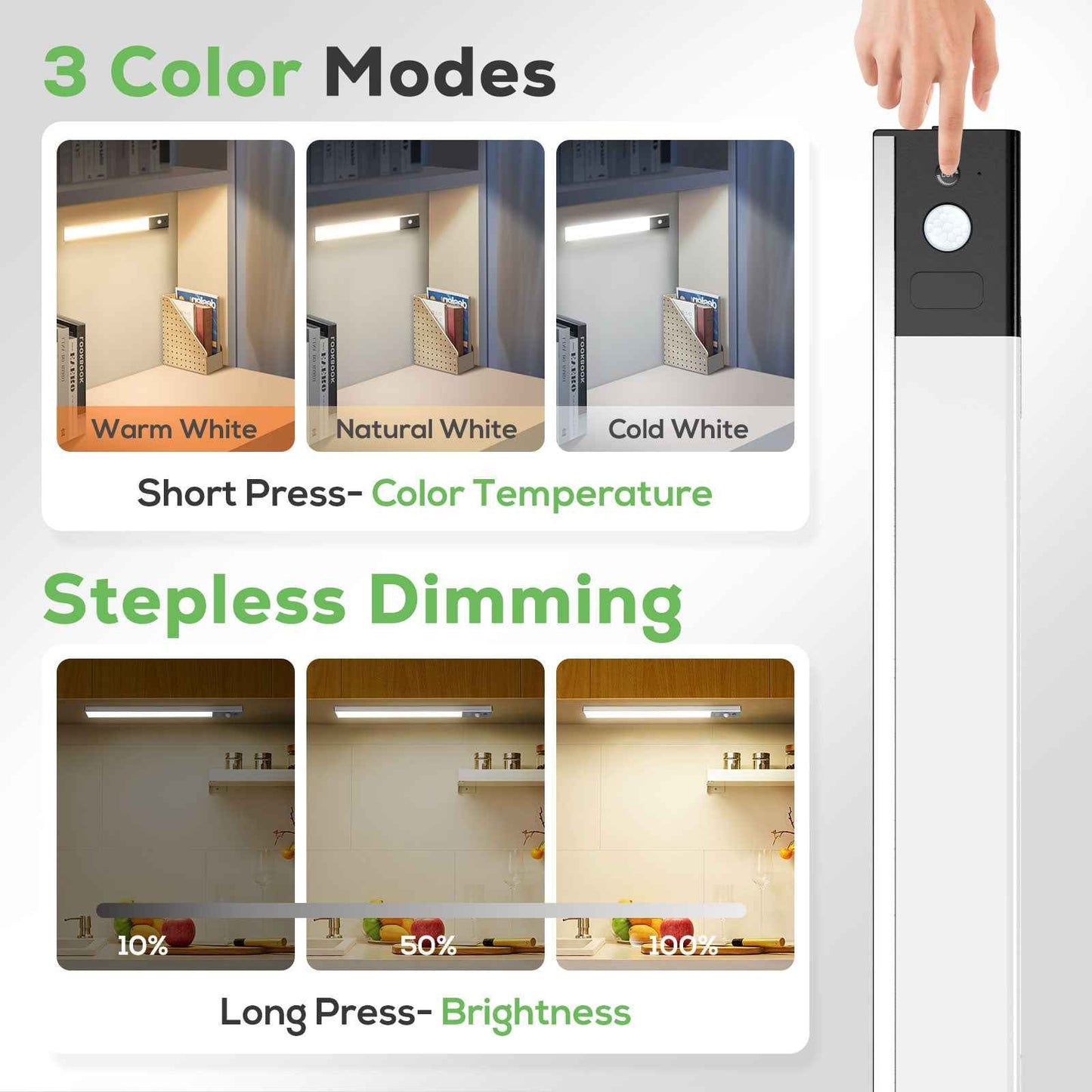 80 LED Wireless Under Cabinet Lighting with Motion & Hand Wave Sensor, 3CCT Dimmable Magnetic Closet Lights, Rechargeable Battery Operated Under Counter Lights for Kitchen, 4 Pack