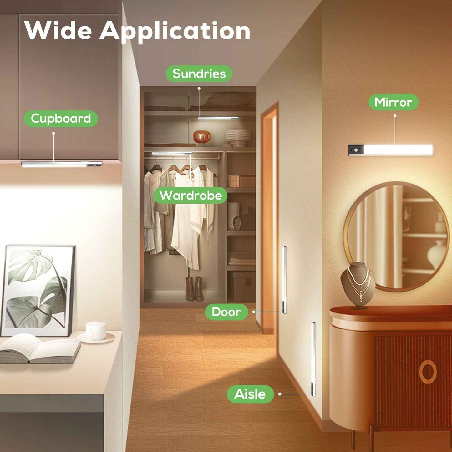 80 LED Wireless Under Cabinet Lighting with Motion & Hand Wave Sensor, 3CCT Dimmable Magnetic Closet Lights, Rechargeable Battery Operated Under Counter Lights for Kitchen, 4 Pack