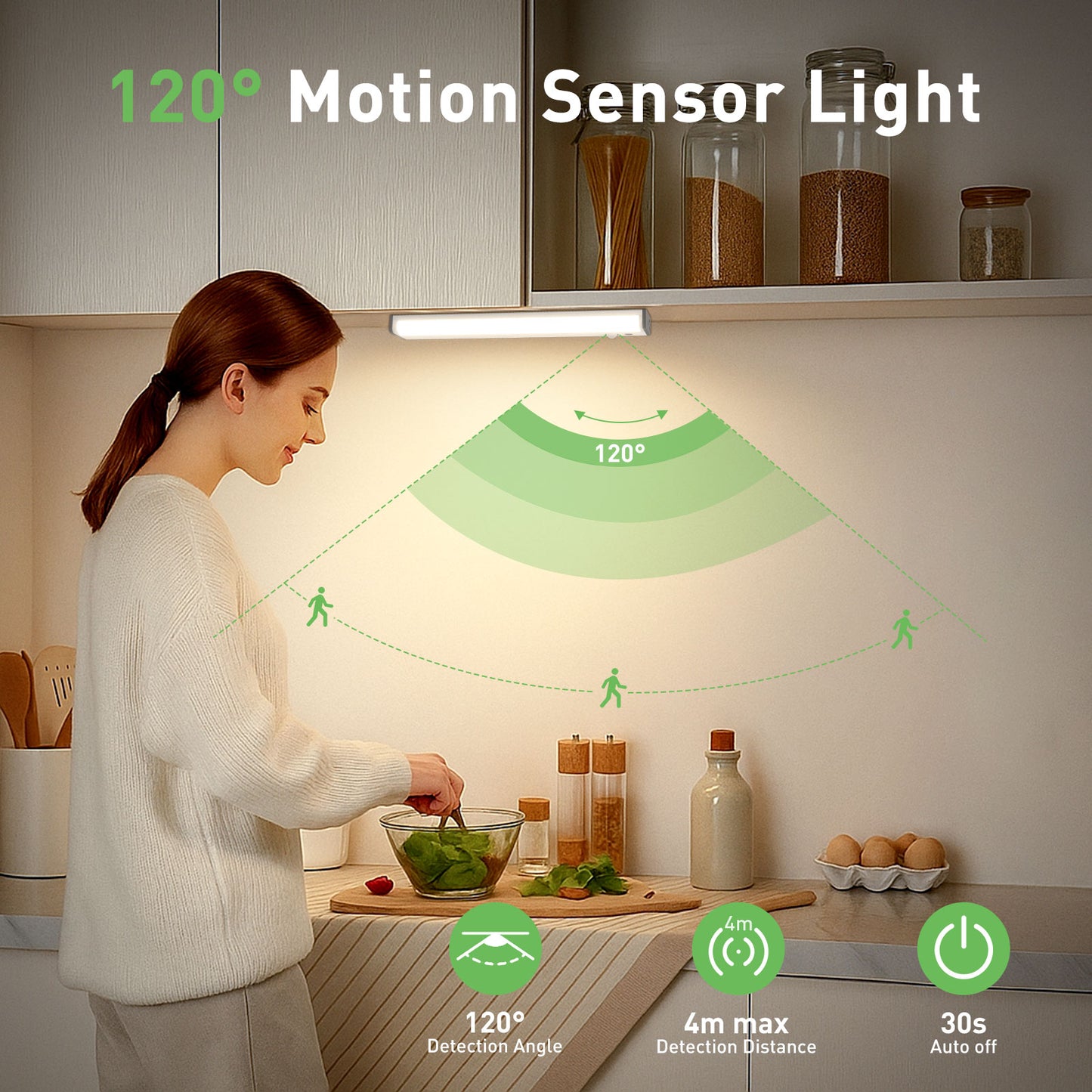 2 Pack Wireless LED PIR Motion Sensor Strip Cabinet Closet Light USB Rechargeable