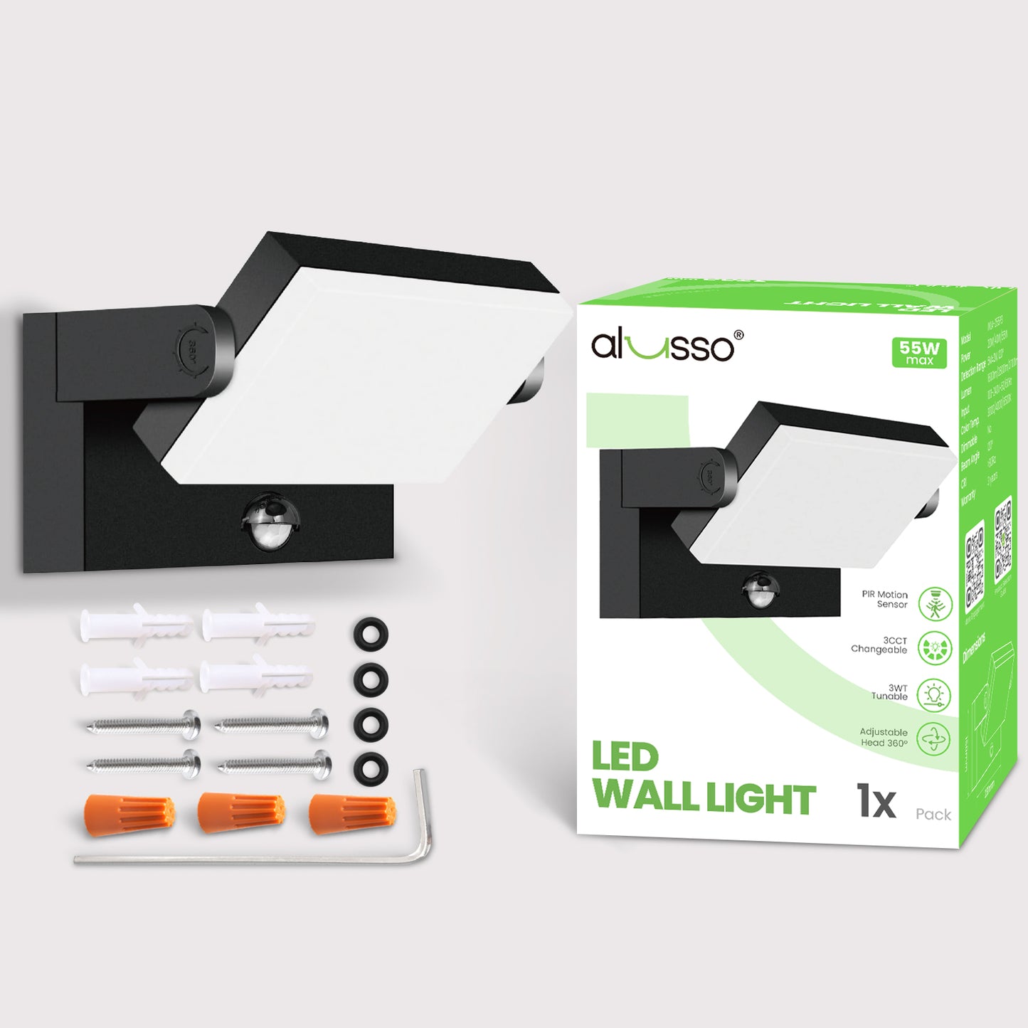 LED Wall Light Rotatable Head 22W/40W/55W PIR Outdoor Lamp 3CCT Outside Sconce
