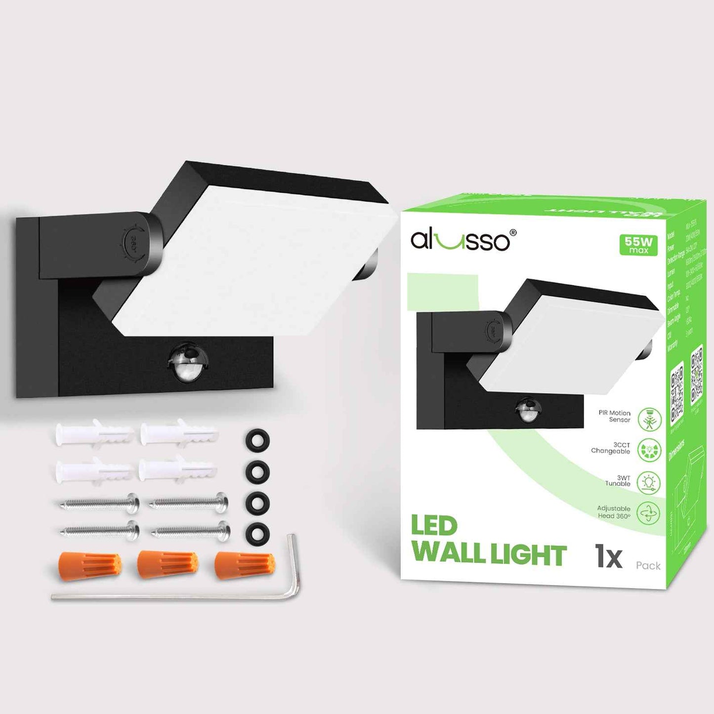 LED Wall Light Rotatable Head 22W/40W/55W PIR Outdoor Lamp 3CCT Outside Sconce
