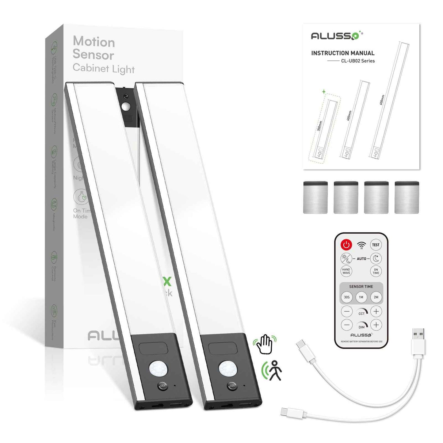 80 LED Wireless Under Cabinet Lighting with Motion & Hand Wave Sensor, 3CCT Dimmable Magnetic Closet Lights, Rechargeable Battery Operated Under Counter Lights for Kitchen, 4 Pack