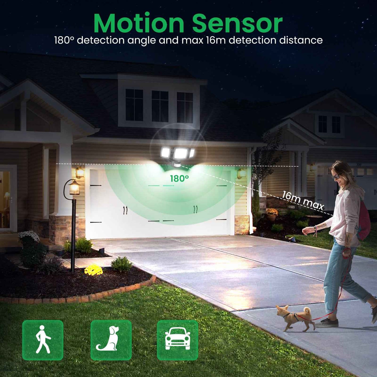 Manual Control LED Security Lights Outdoor 3 Heads, D2D, 40W 4000LM 3000K-4000K-6500K IP65, Black