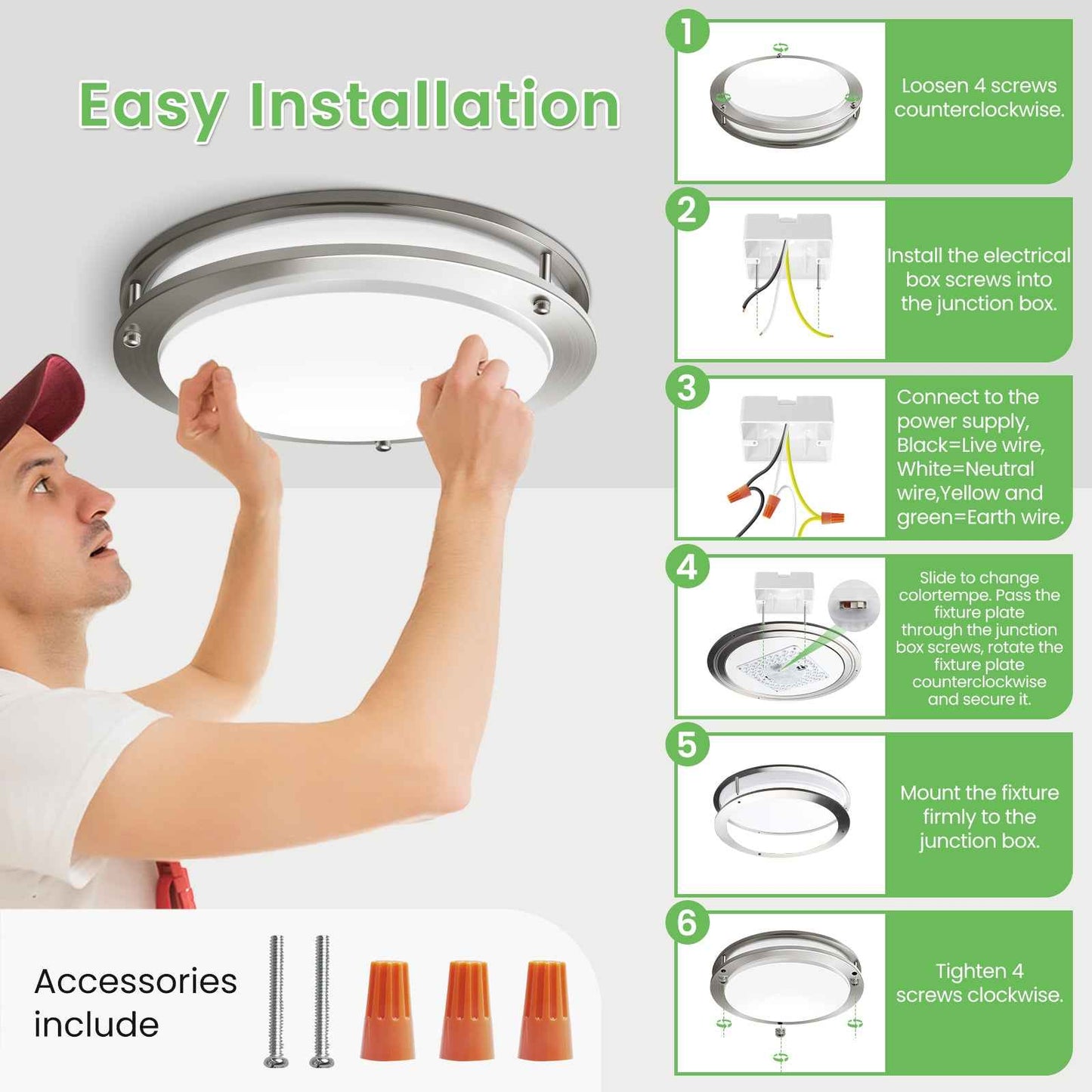 2-PACK LED Flush Mount Dimmable Ceiling Light 5CCT Adjusted Kitchen Modern Light(副本)