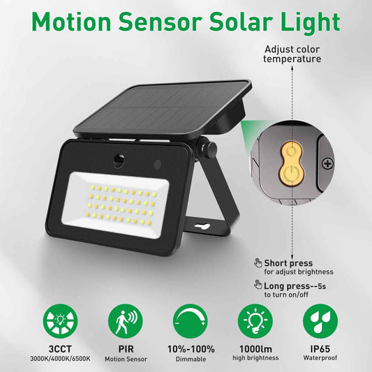 2x LED Solar Lights PIR Motion Sensor Tri-color Outdoor Garden Yard Flood Lamp