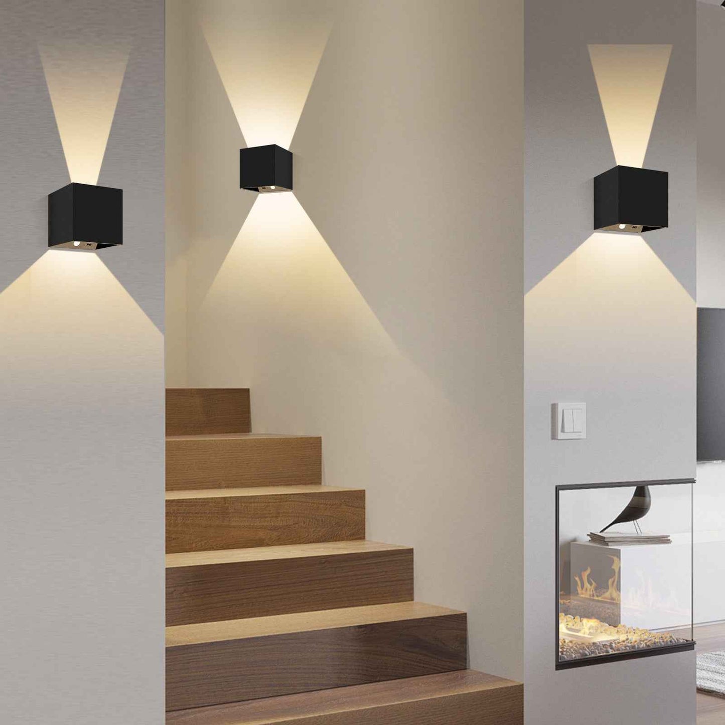 Cube LED Wall Light 4W Up Down Modern Sconce Indoor Fixture Lamp 3CCT Chargeable, 2PACK