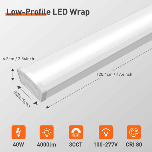 Pack Of 2 LED Wraparound Lights 3CCT 40W LED Garage Shop Lights 4FT 4000lm