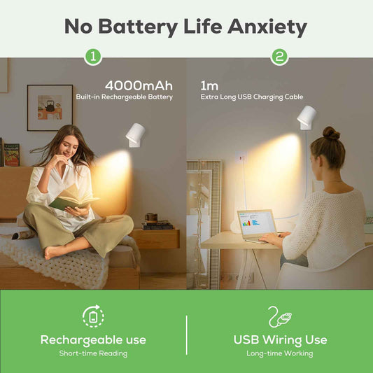 Pack of 2 LED Wall Light RGBCW Dimmable Modern Bedside Lighting White Fixture Lamp USB