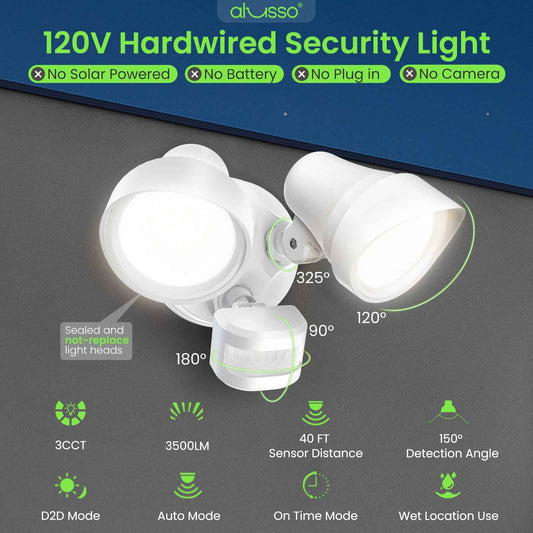 3500LM LED Motion Sensor Flood Light D2D 30W Outdoor Home Bright Security Light, White, 1 pack