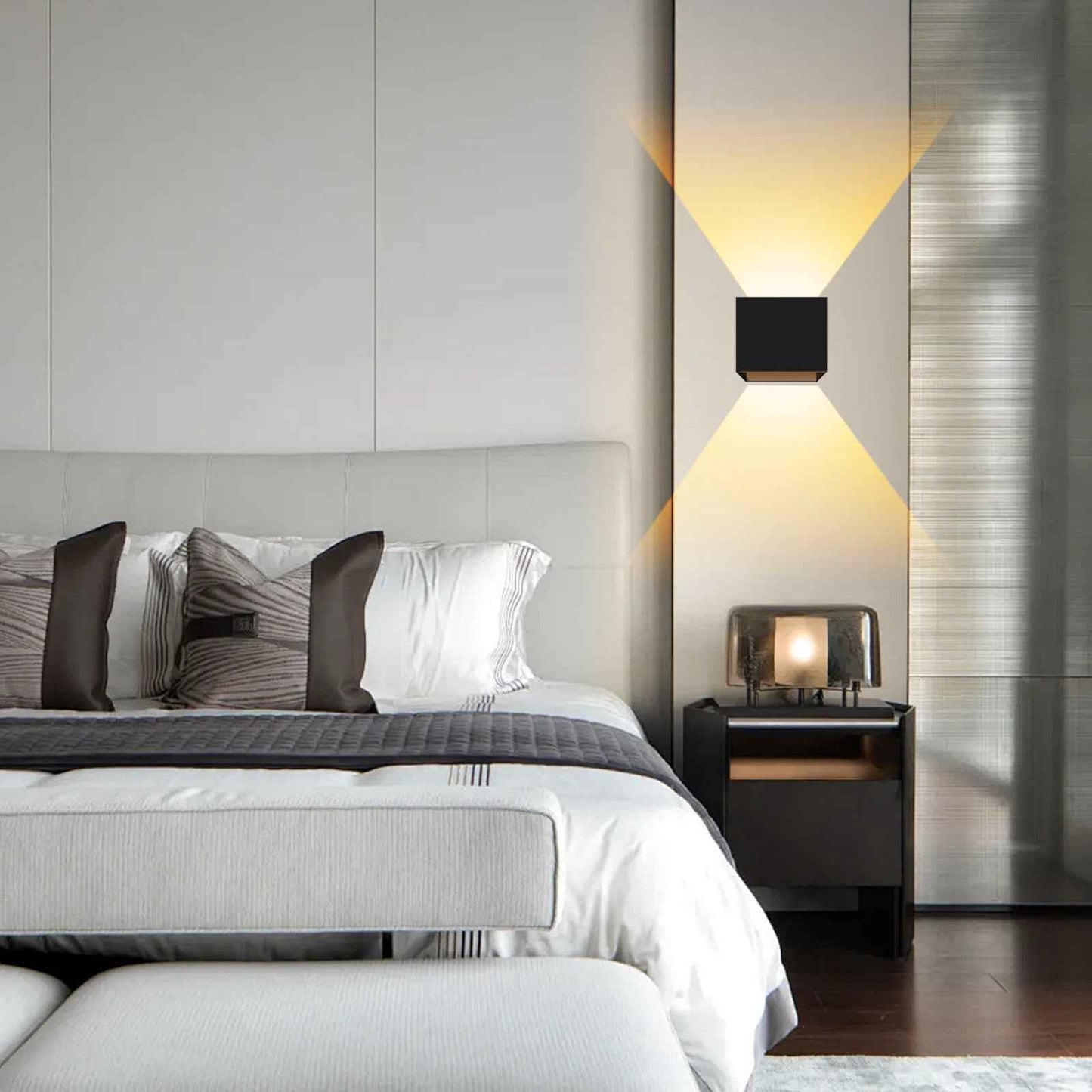Cube LED Wall Light 4W Up Down Modern Sconce Indoor Fixture Lamp 3CCT Chargeable, 2PACK