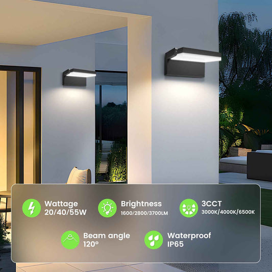 22W/40W/55W LED Wall Light Rotatable Head Outdoor Lamp 3CCT Outside Sconce