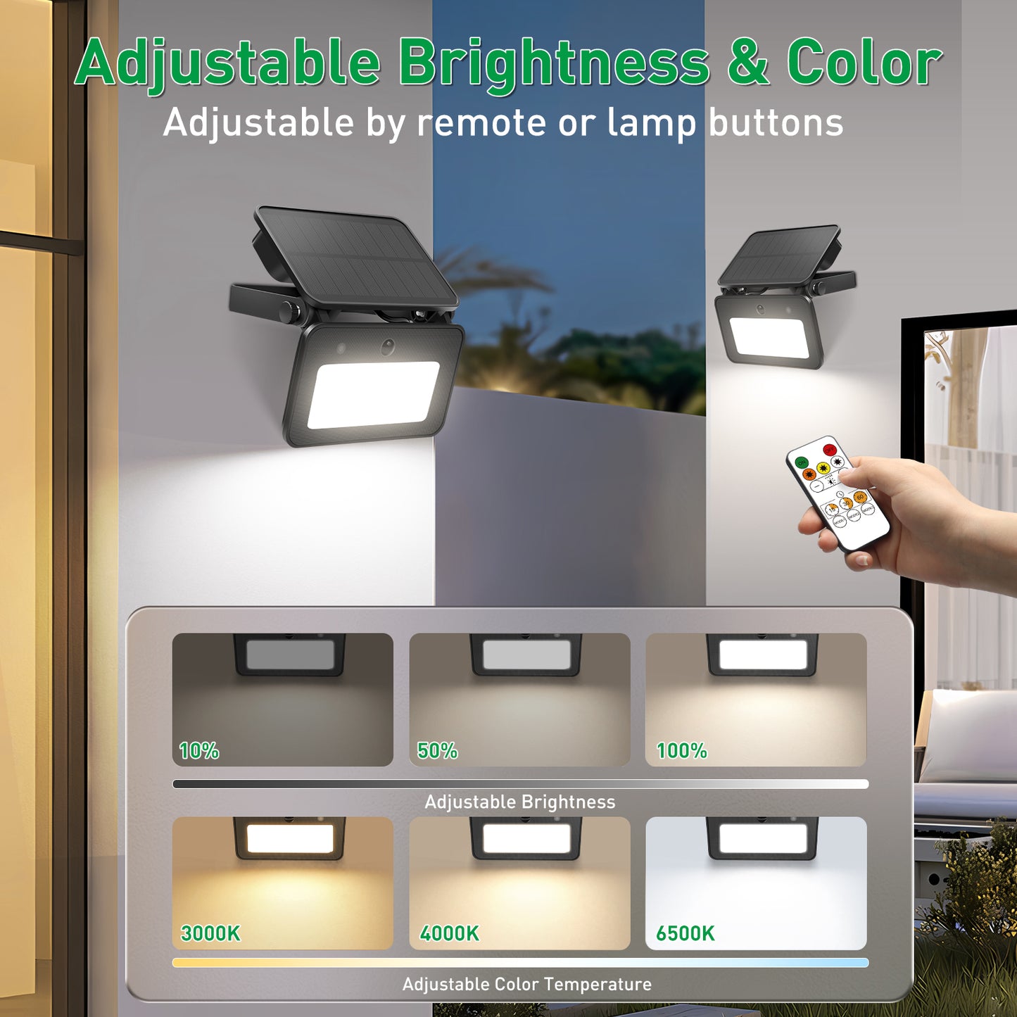 2x LED Solar Lights PIR Motion Sensor Tri-color Outdoor Garden Yard Flood Lamp