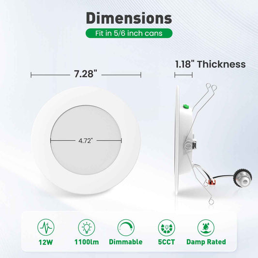 1/12 Pack Led Recessed Lights 5CCT 6 inch 12W Ultra-Thin Dimmable Ceiling Lamps White