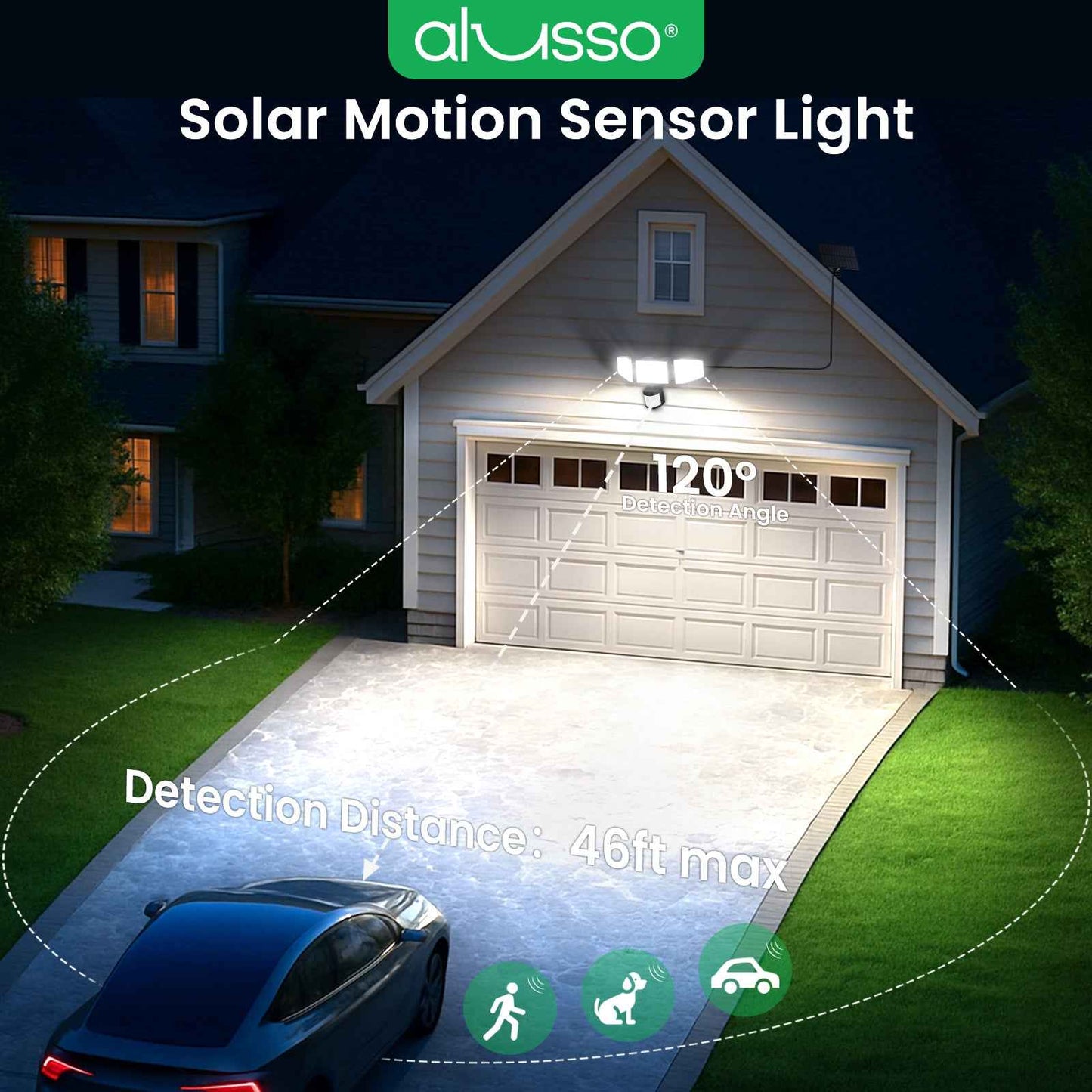 400lm Solar LED Flood Light 3 Head Motion Sensor Remote Control Outdoor Lamp