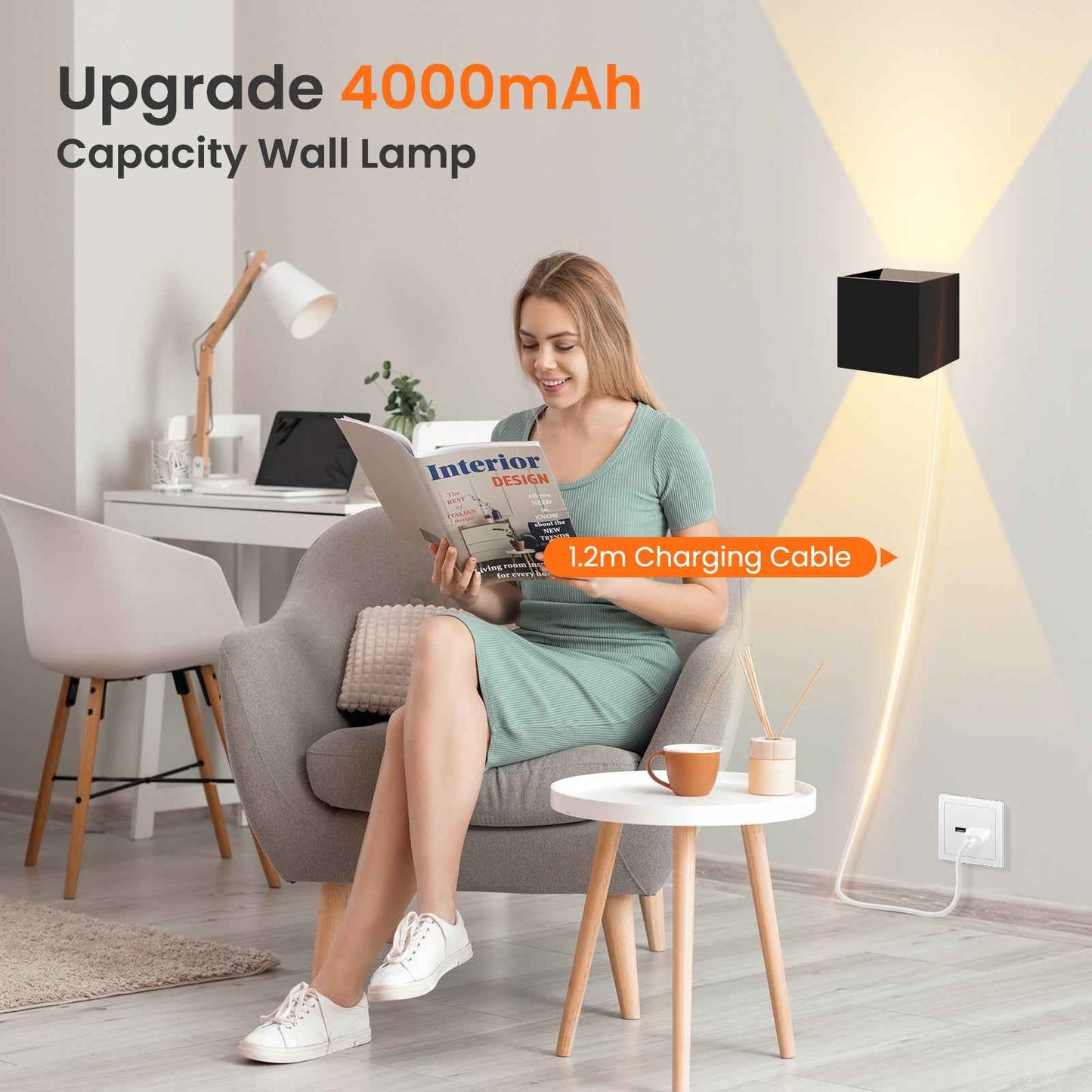 Cube LED Wall Light 4W Up Down Modern Sconce Indoor Fixture Lamp 3CCT Chargeable, 2PACK