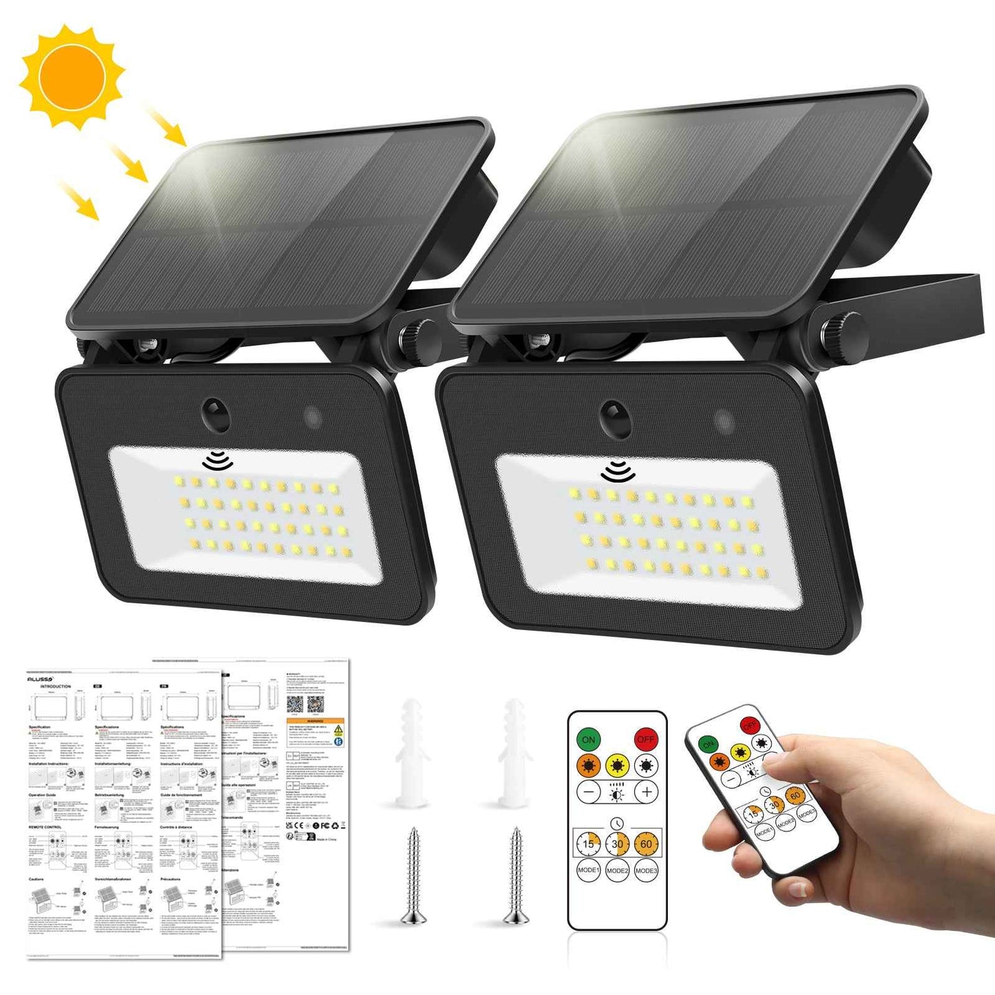 2x LED Solar Lights PIR Motion Sensor Tri-color Outdoor Garden Yard Flood Lamp