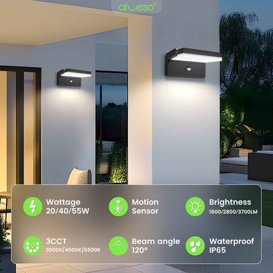 LED Wall Light Rotatable Head 22W/40W/55W PIR Outdoor Lamp 3CCT Outside Sconce