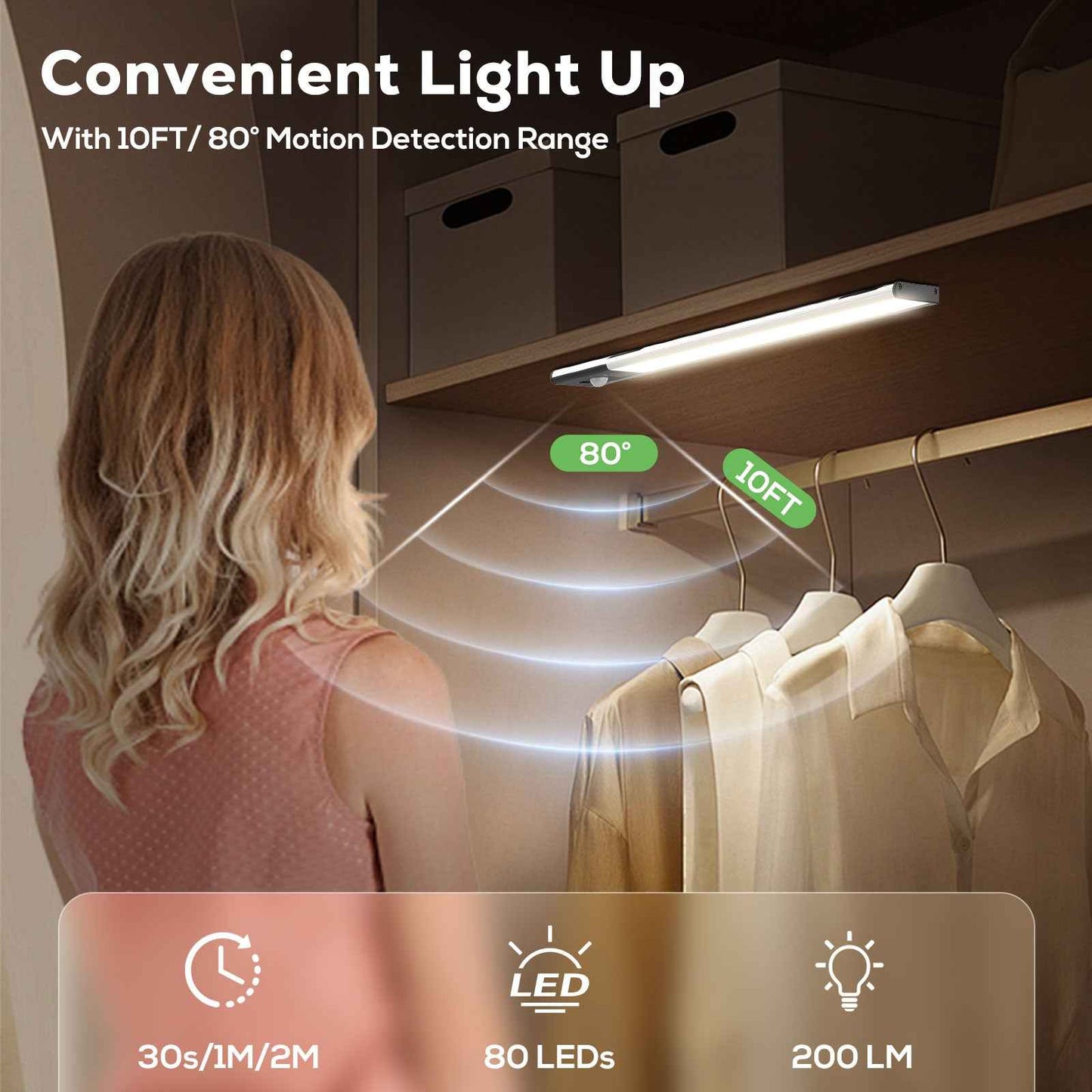 80 LED Wireless Under Cabinet Lighting with Motion & Hand Wave Sensor, 3CCT Dimmable Magnetic Closet Lights, Rechargeable Battery Operated Under Counter Lights for Kitchen, 4 Pack