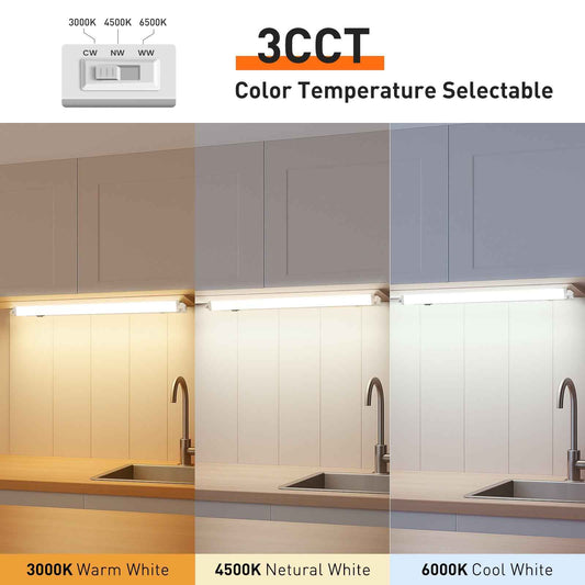 22 Inch Swivel LED Under Cabinet Lighting Plug in, 3CCT Color Selectable 3000K-4500K-6500K, Non-Dimmable 8W 650lm, Rotate 150° Linkable Strip Under Counter Lights for Kitchen, 2 Pack
