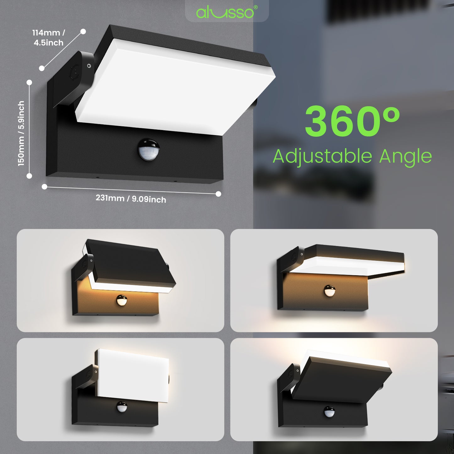 LED Wall Light Rotatable Head 22W/40W/55W PIR Outdoor Lamp 3CCT Outside Sconce