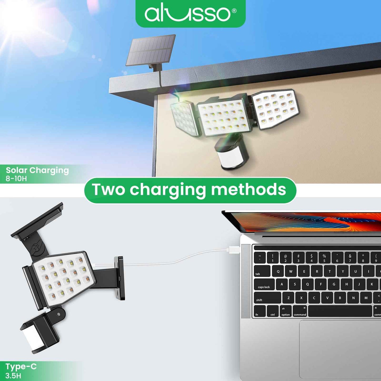 400lm Solar LED Flood Light 3 Head Motion Sensor Remote Control Outdoor Lamp