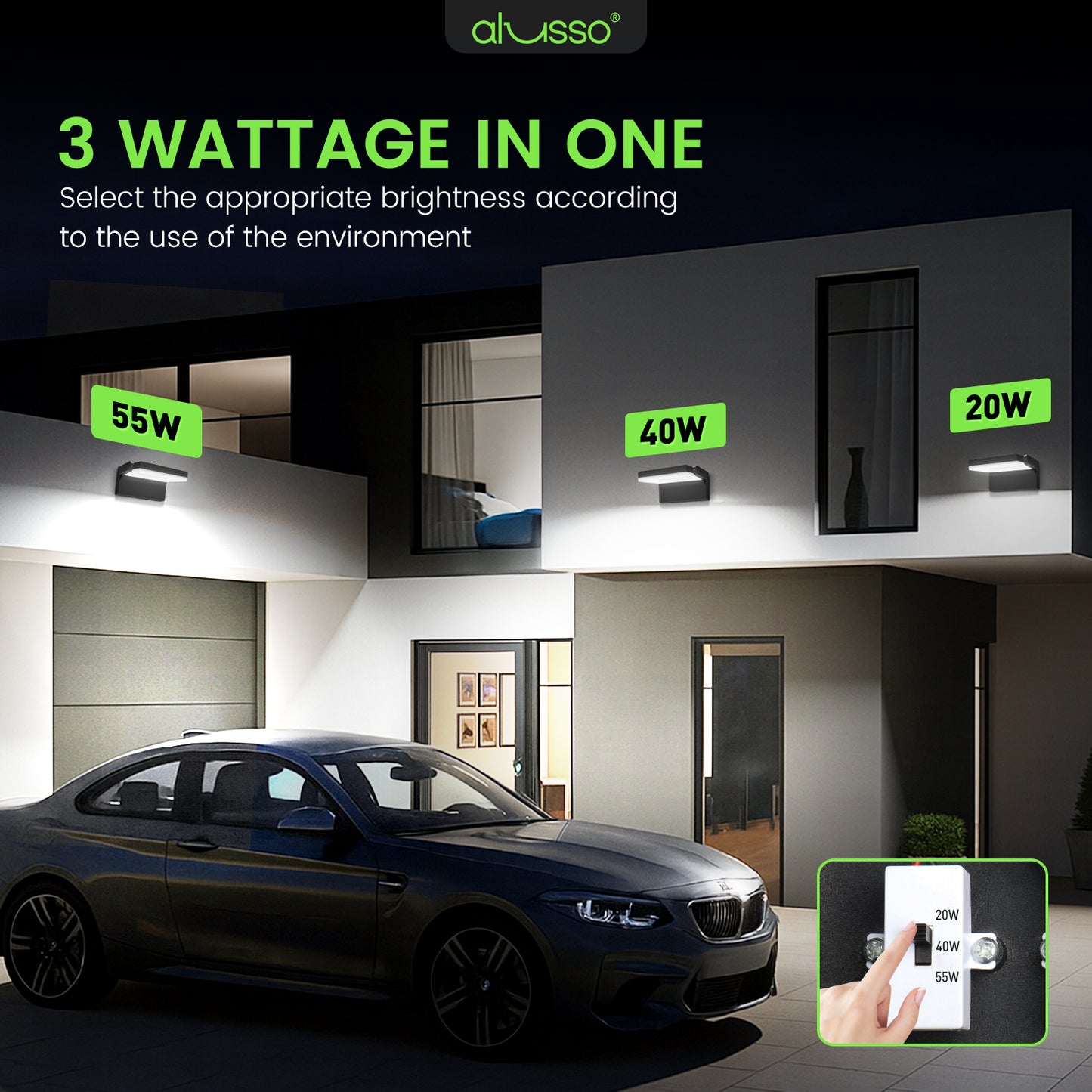 22W/40W/55W LED Wall Light Rotatable Head Outdoor Lamp 3CCT Outside Sconce