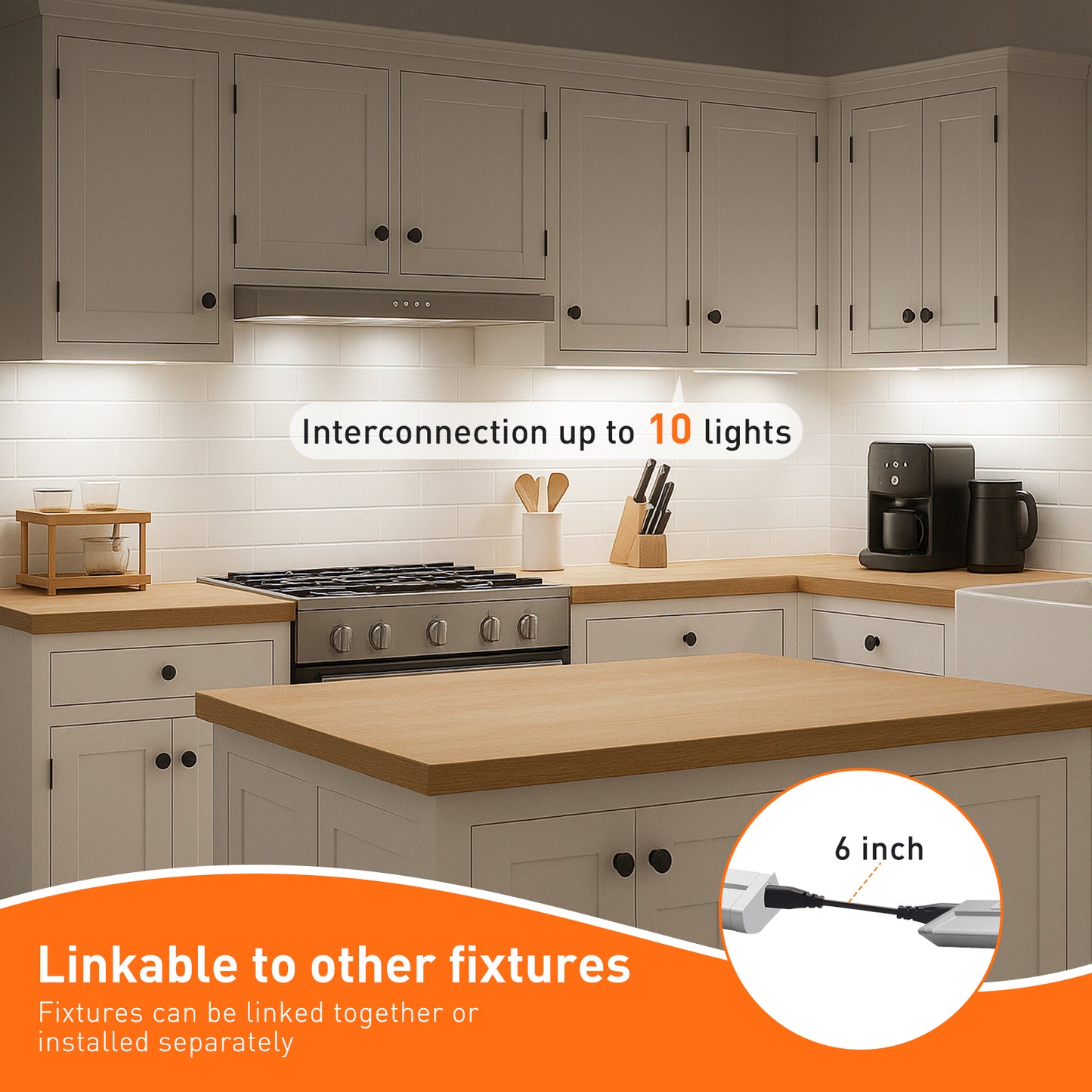 22 Inch Swivel LED Under Cabinet Lighting Plug in, 3CCT Color Selectable 3000K-4500K-6500K, Non-Dimmable 8W 650lm, Rotate 150° Linkable Strip Under Counter Lights for Kitchen, 2 Pack