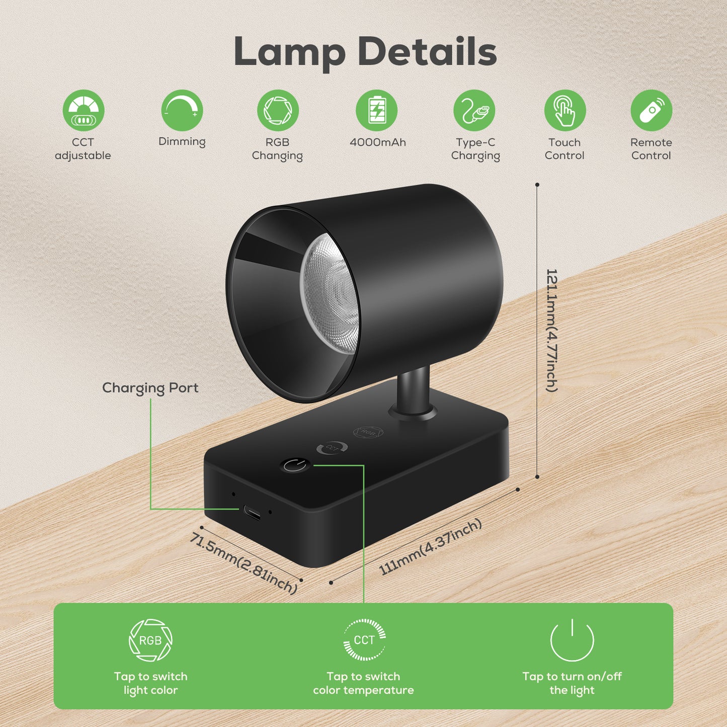 Pack of 2 LED Wall Light RGBCW Dimmable Modern Bedside Lighting Black Fixture Lamp USB