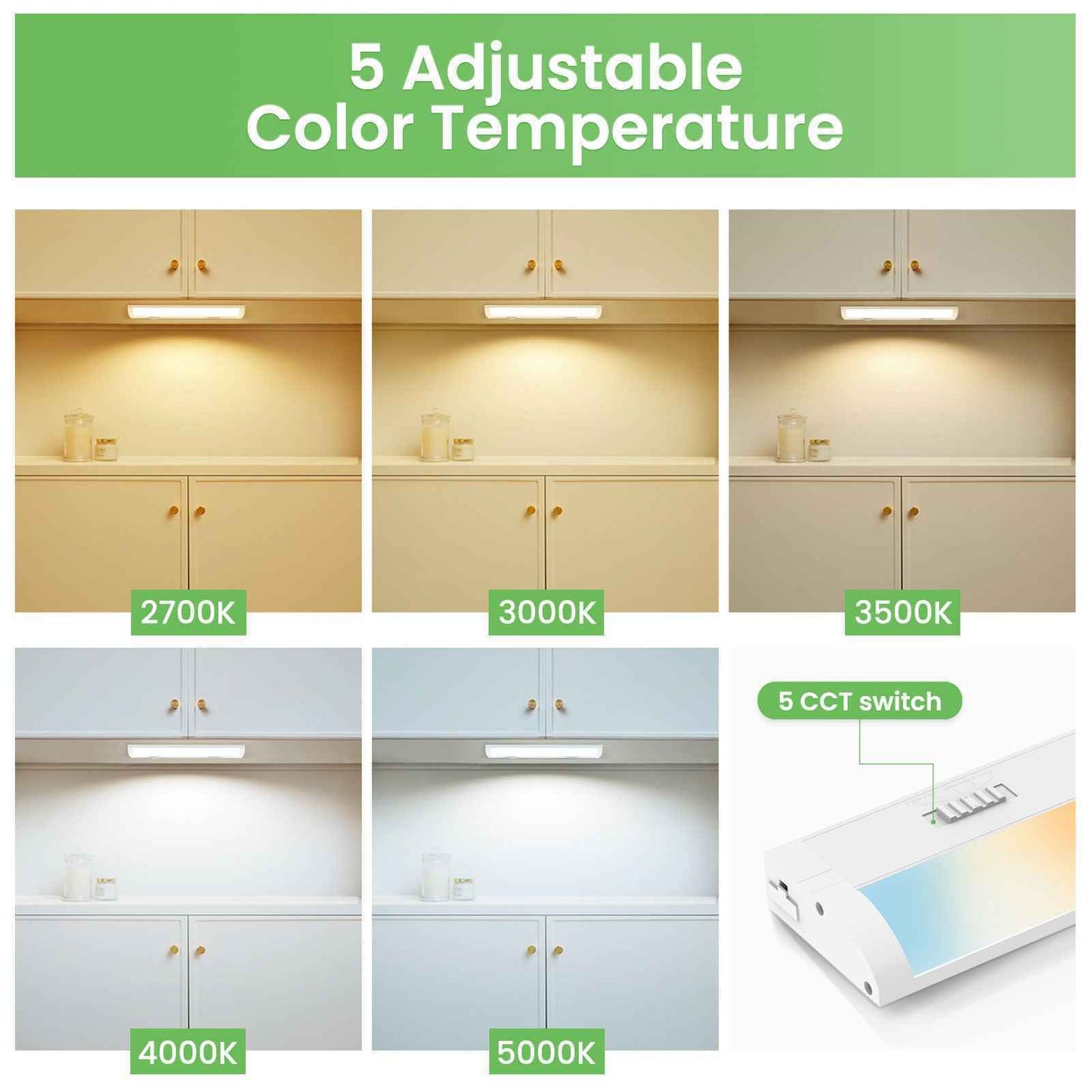 12 Inch 6W LED Under Cabinet Light Dimmble Plug in 5CCT Linkable Hardwired Light 1 pack