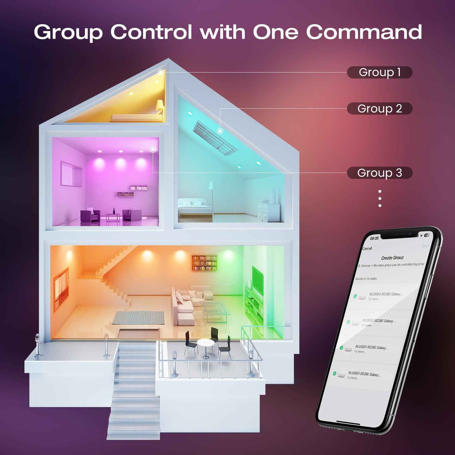 WIFI+BLE 5"/6" Smart LED Recessed Ceiling Lighting RGBCW Color Changing 6 Pack