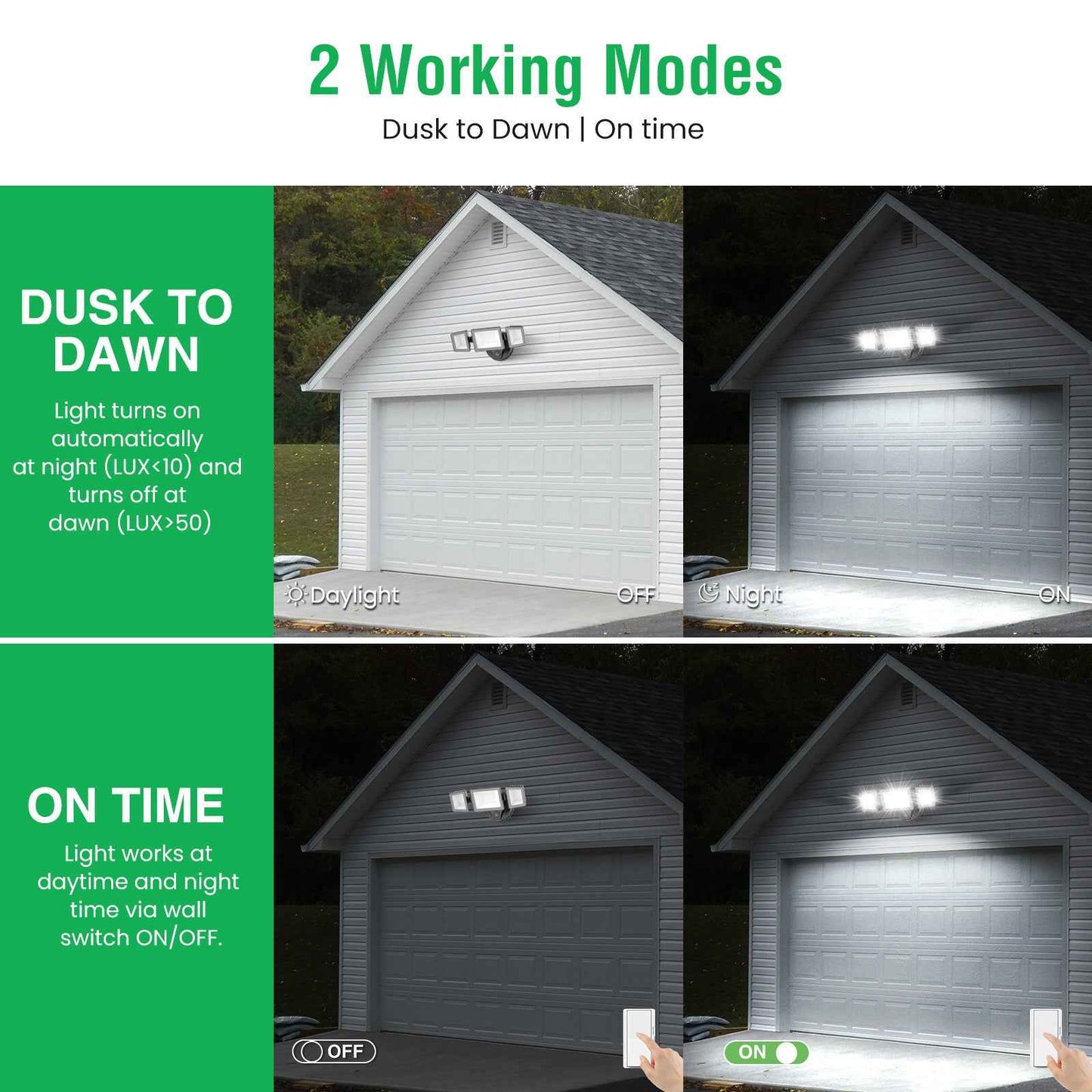 Dusk To Dawn LED Security Lights Outdoor 3 Heads, 40W 4000LM 3000K-6000K IP65, Black
