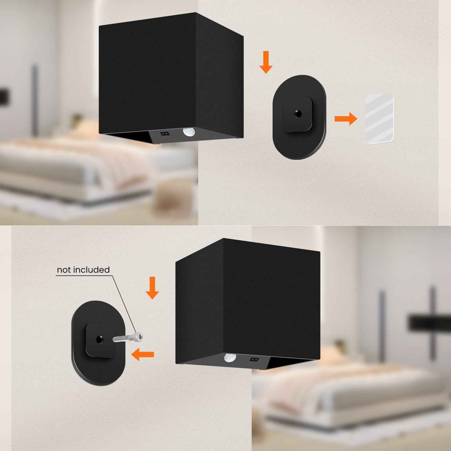 Cube LED Wall Light 4W Up Down Modern Sconce Indoor Fixture Lamp 3CCT Chargeable, 2PACK
