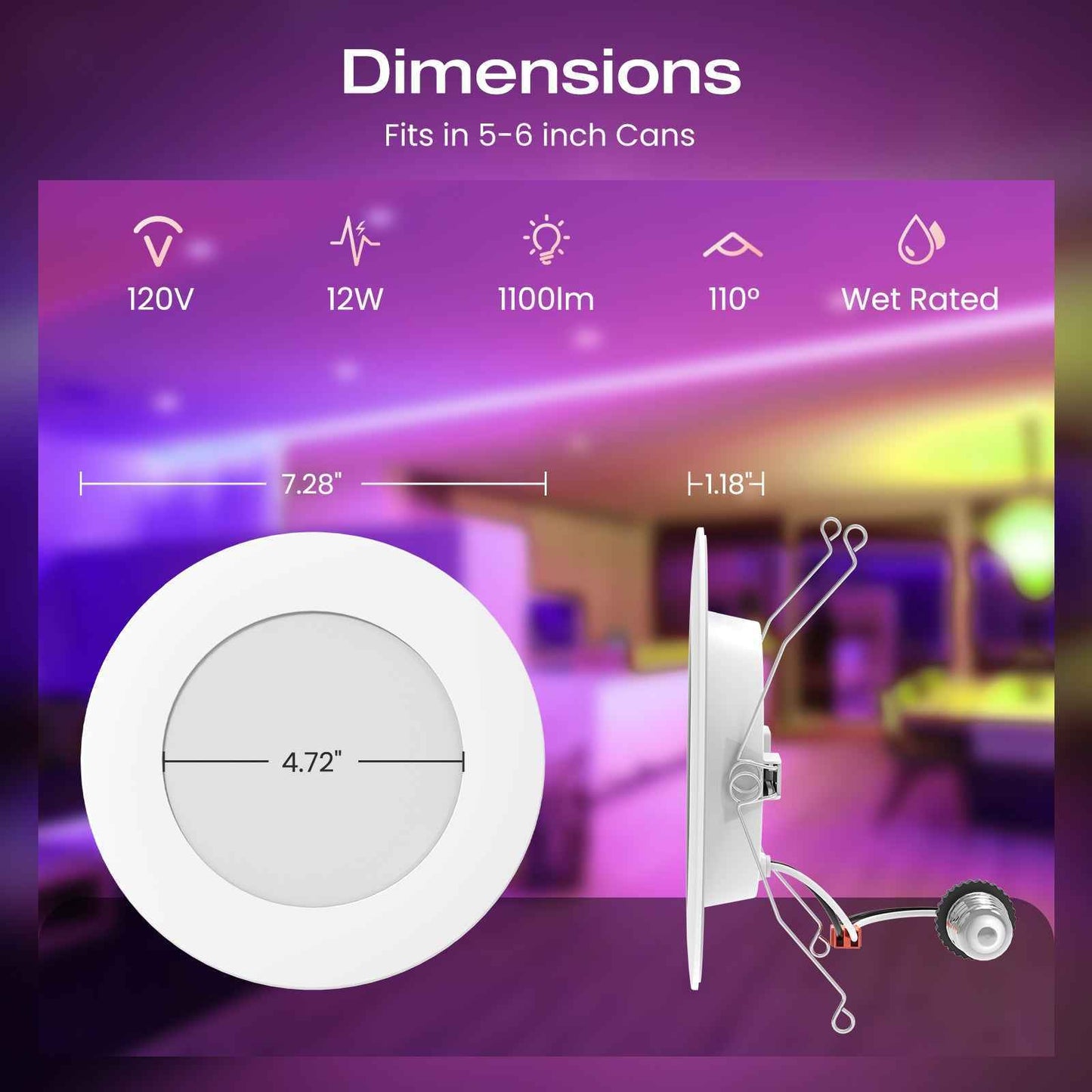 WIFI+BLE 5"/6" Smart LED Recessed Ceiling Lighting RGBCW Color Changing 6 Pack