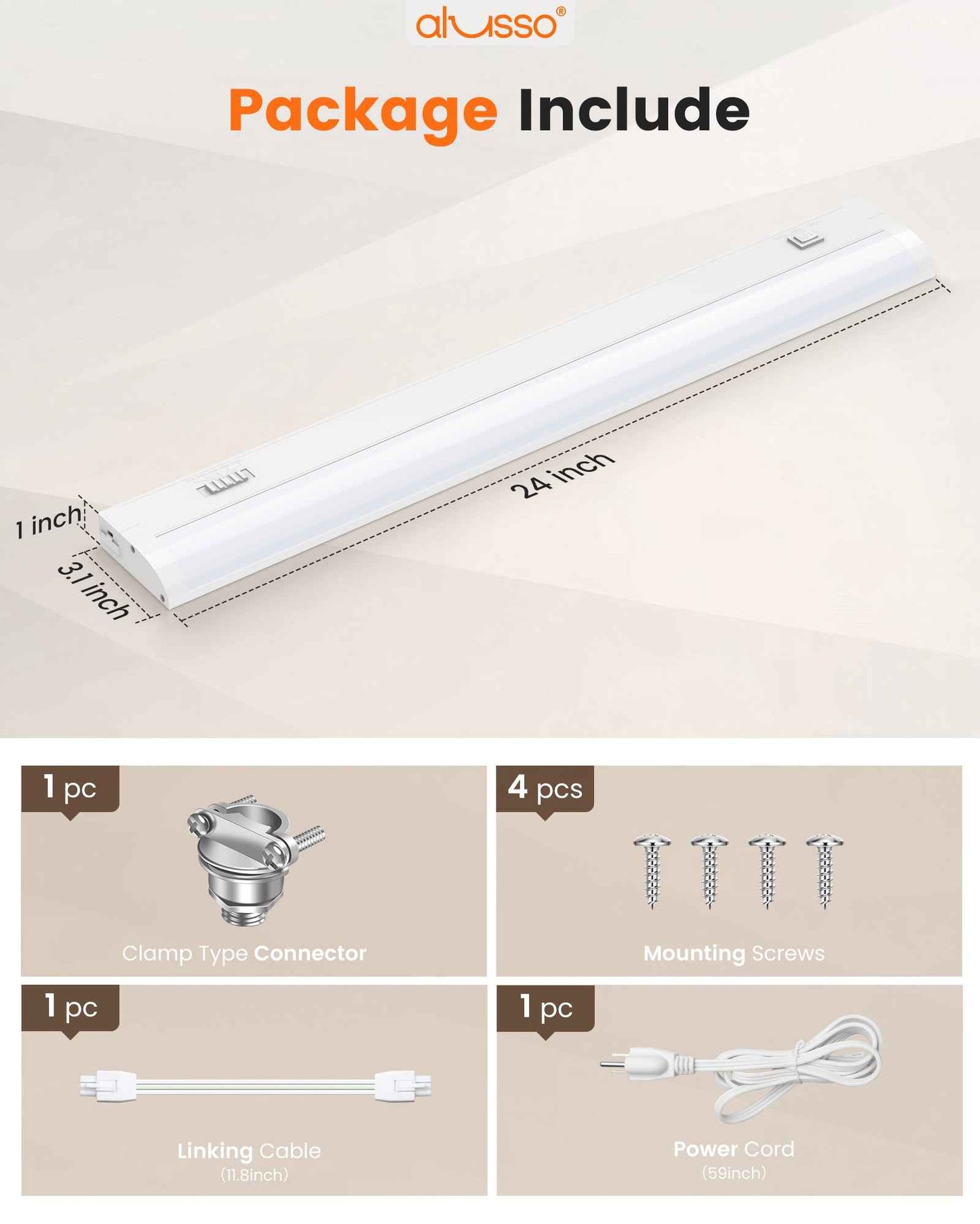 24 Inch 15W LED Under Cabinet Light Dimmble Plug in 5CCT Linkable Hardwired Light 1 pack