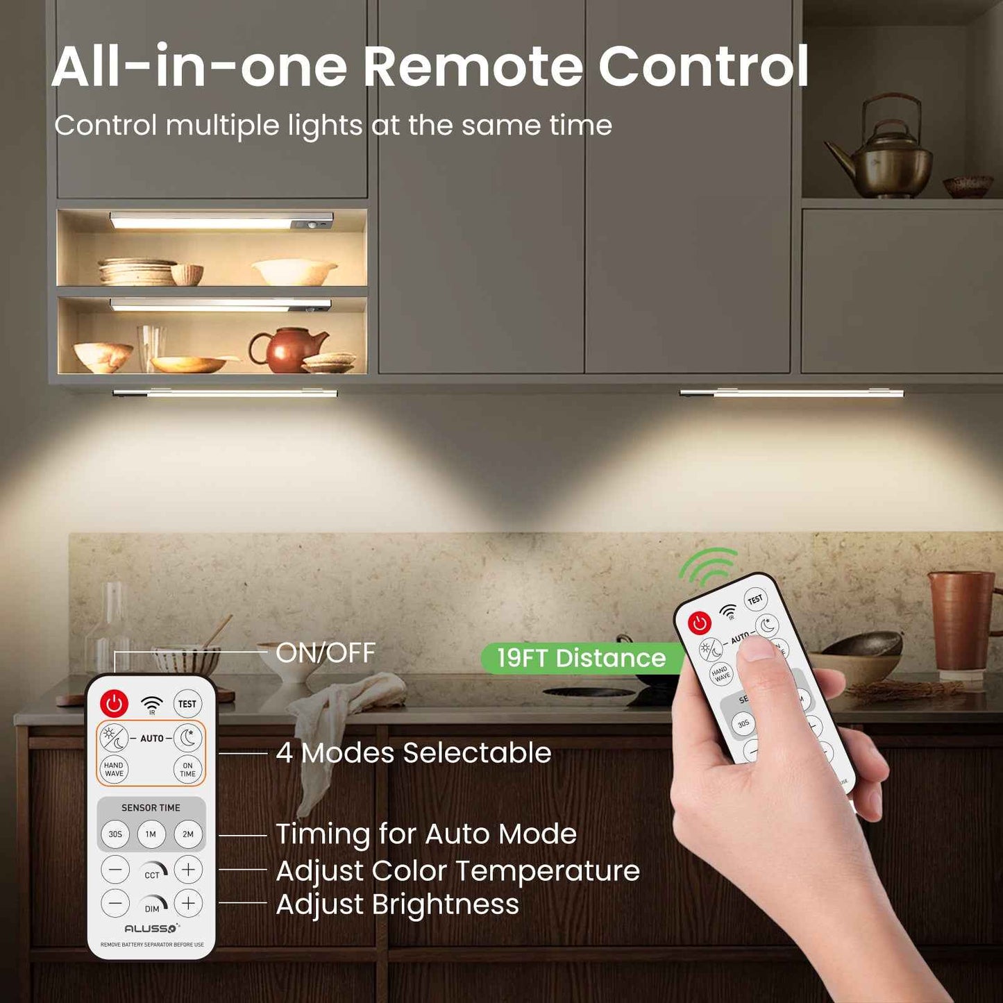 80 LED Wireless Under Cabinet Lighting with Motion & Hand Wave Sensor, 3CCT Dimmable Magnetic Closet Lights, Rechargeable Battery Operated Under Counter Lights for Kitchen, 4 Pack