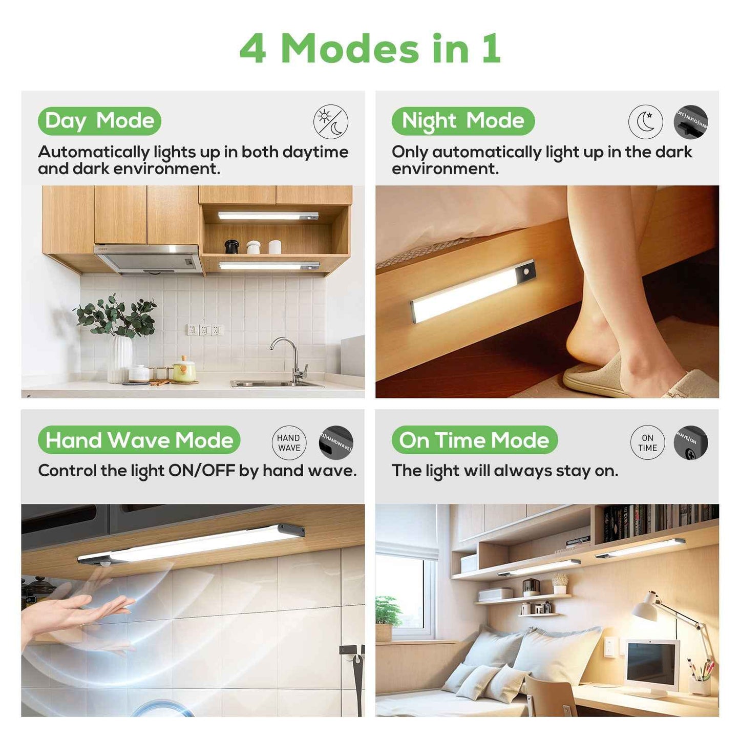 80 LED Wireless Under Cabinet Lighting with Motion & Hand Wave Sensor, 3CCT Dimmable Magnetic Closet Lights, Rechargeable Battery Operated Under Counter Lights for Kitchen, 4 Pack