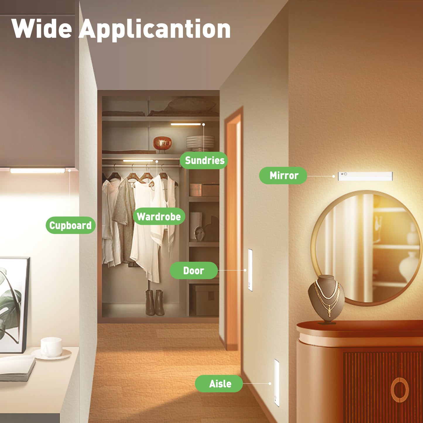 2 Pack Wireless LED PIR Motion Sensor Strip Cabinet Closet Light USB Rechargeable