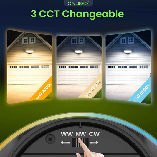 6000LM LED Security Wall Lamp 3CCT Aluminum Light Sensor Outdoor IP65 Waterproof