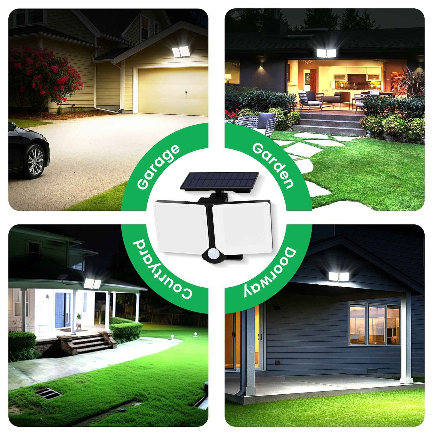 5W Solar LED Flood Light 2 Head Motion Sensor Black Remote Control Outdoor Lamp