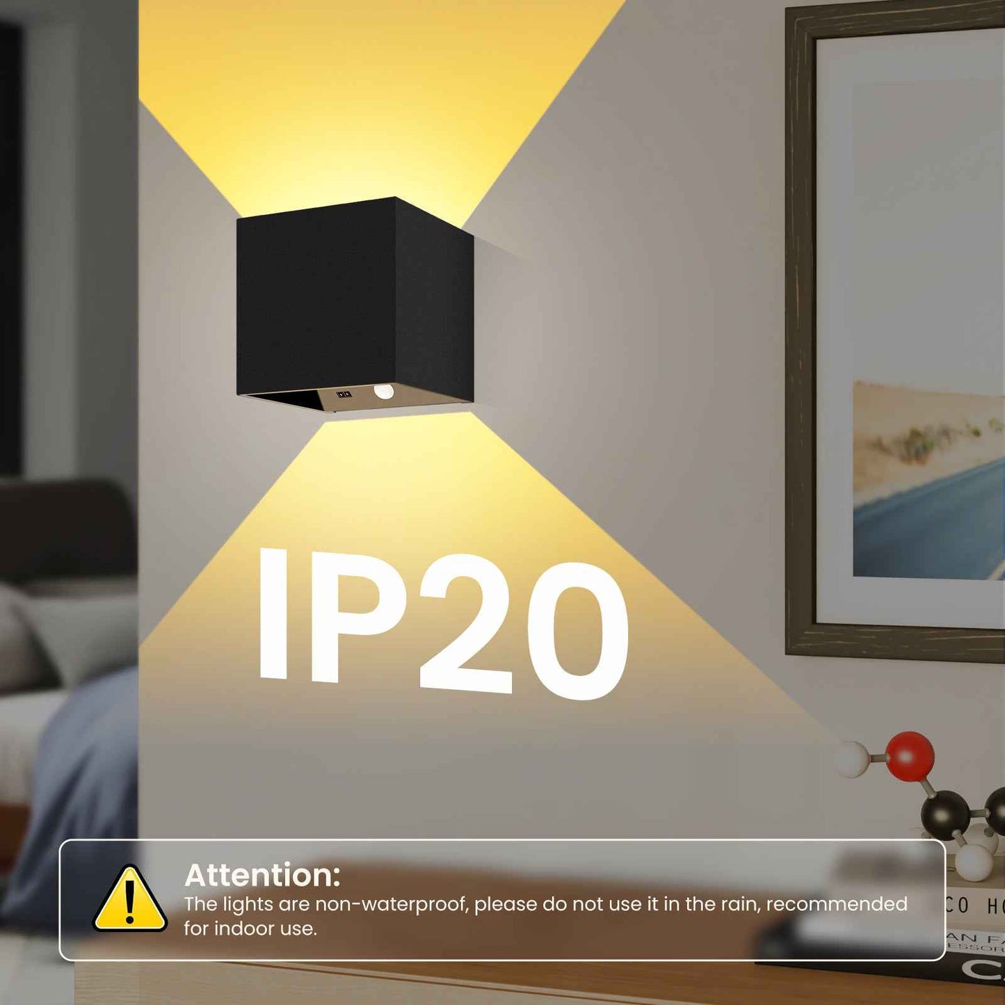 Cube LED Wall Light 4W Up Down Modern Sconce Indoor Fixture Lamp 3CCT Chargeable, 2PACK