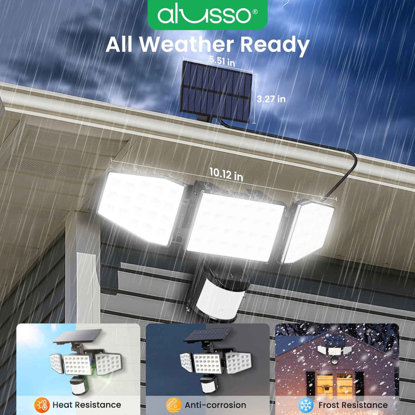 400lm Solar LED Flood Light 3 Head Motion Sensor Remote Control Outdoor Lamp