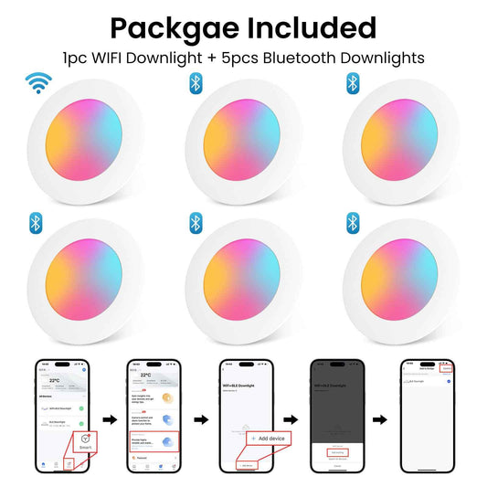 6 Pack 5/6 Inch Smart LED Recessed Lighting, High Brightness 12W 1100LM Retrofit Can Lights Dimmable, RGB Color Changing Wi-Fi Bluetooth Downllight Compatible with Alexa/Google, Damp Rated, White