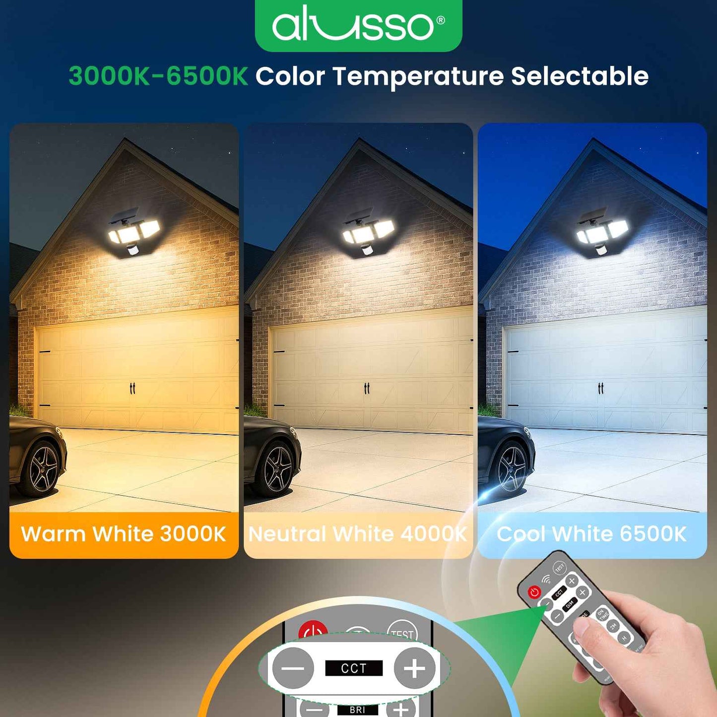 400lm Solar LED Flood Light 3 Head Motion Sensor Remote Control Outdoor Lamp
