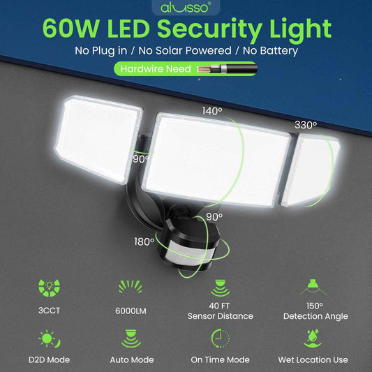6000LM LED Security Wall Lamp 3CCT Aluminum Light Sensor Outdoor IP65 Waterproof