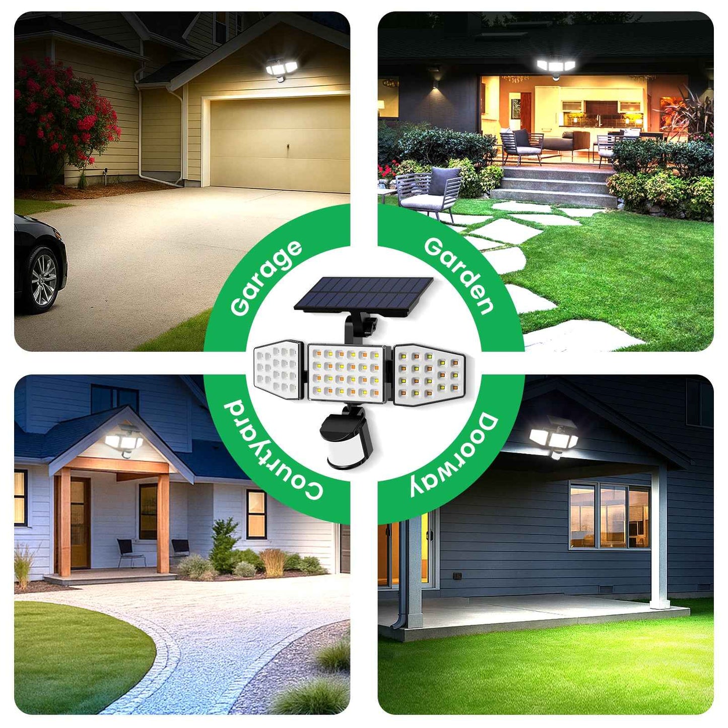 400lm Solar LED Flood Light 3 Head Motion Sensor Remote Control Outdoor Lamp
