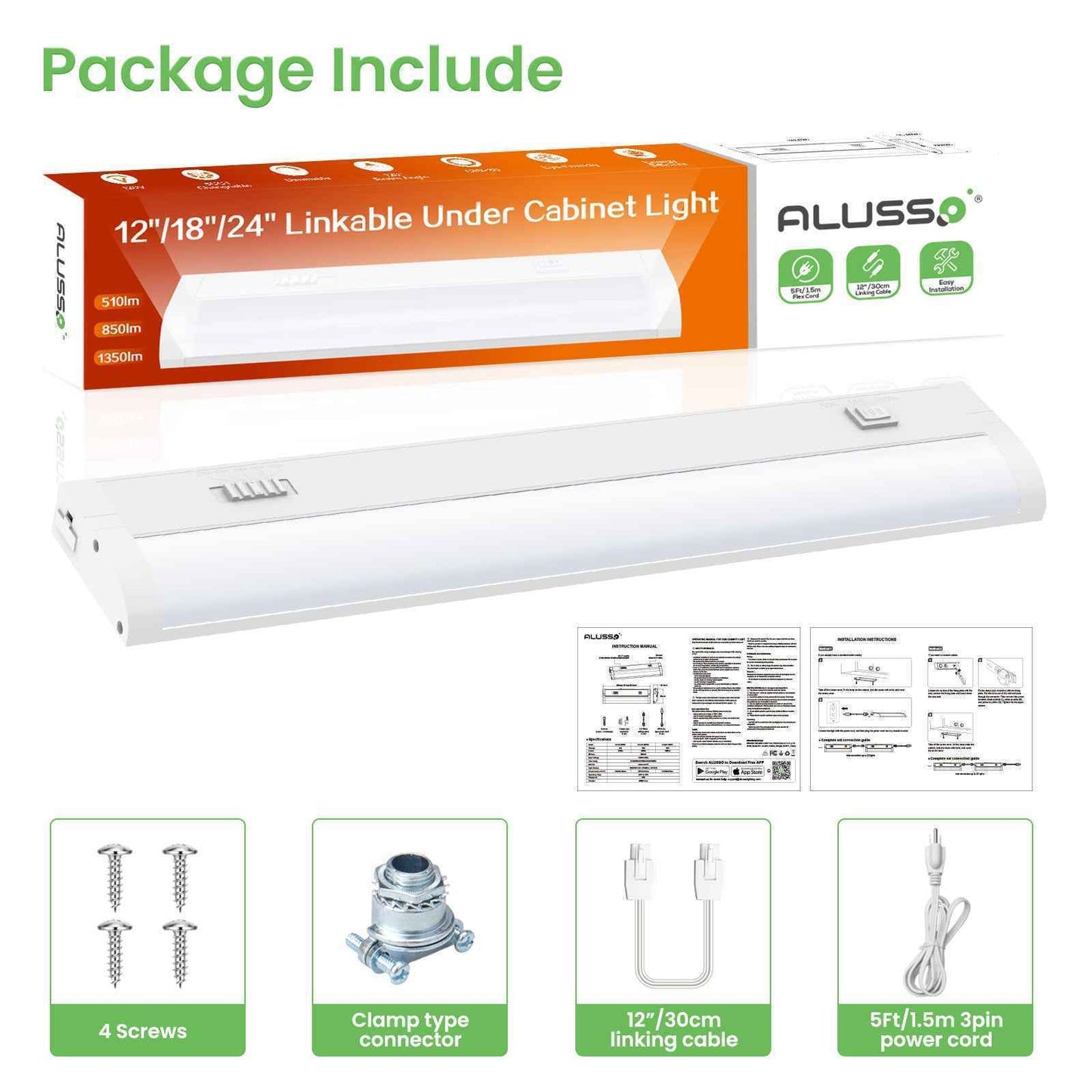 12 Inch 6W LED Under Cabinet Light Dimmble Plug in 5CCT Linkable Hardwired Light 1 pack(副本)