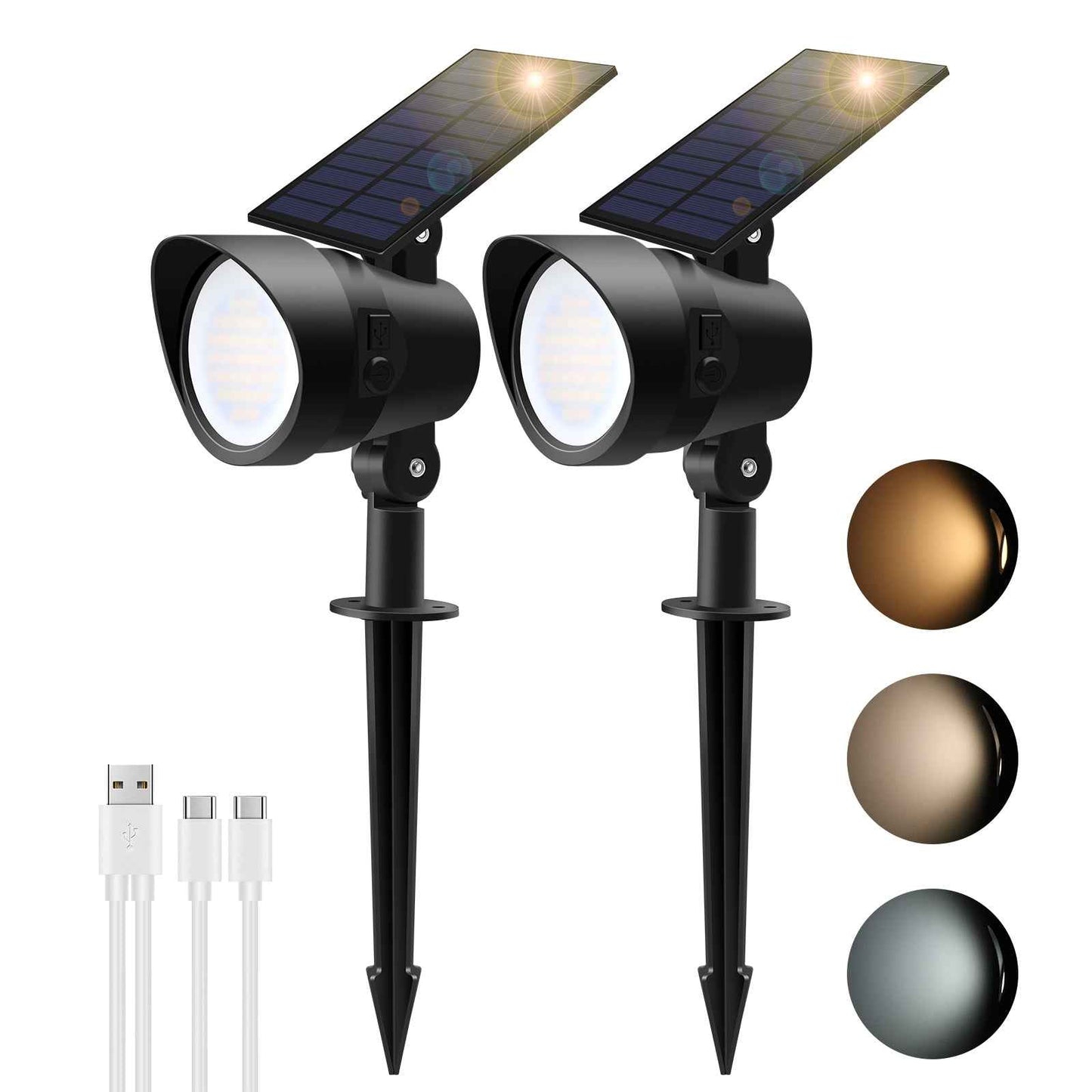 ALUSSO Solar Landscape Spotlights Outdoor 54 LED Dimmable CCT Selectable 2-in-1 Spot Light, 2 Pack