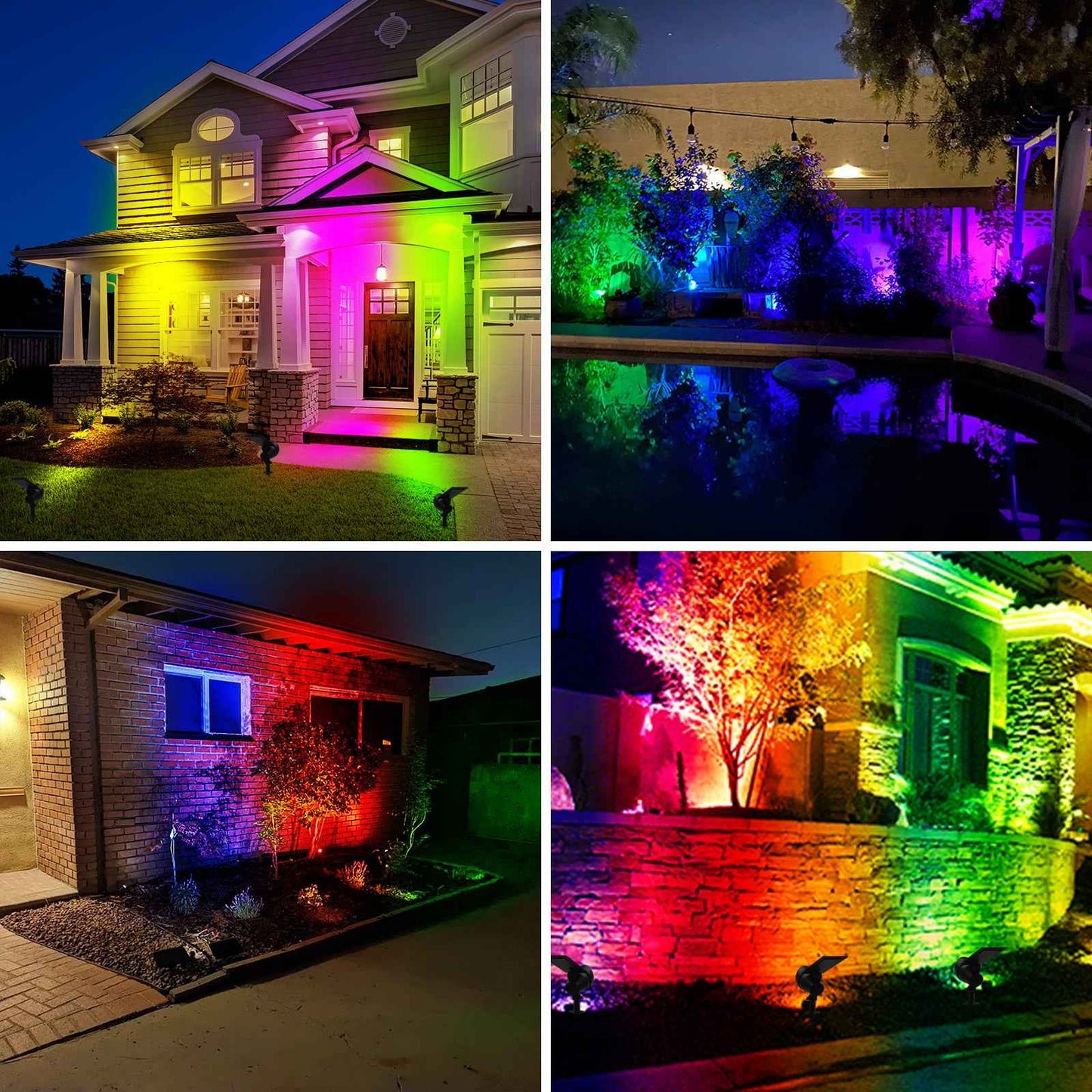 Solar Spot Lights Outdoor RGB, 7 Colours 9 light mode Christmas Lights, Adjustable Solar Powered Landscape Lights, IP65, 2 Pack