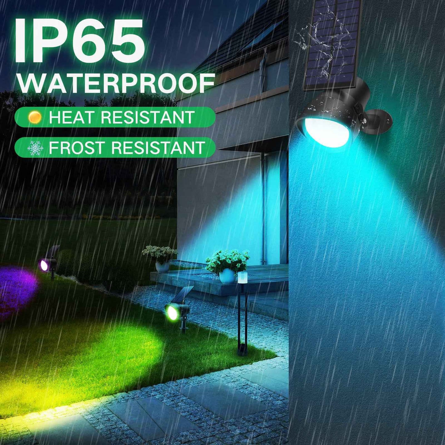 Solar Spot Lights Outdoor RGB, 7 Colours 9 light mode Christmas Lights, Adjustable Solar Powered Landscape Lights, IP65, 2 Pack