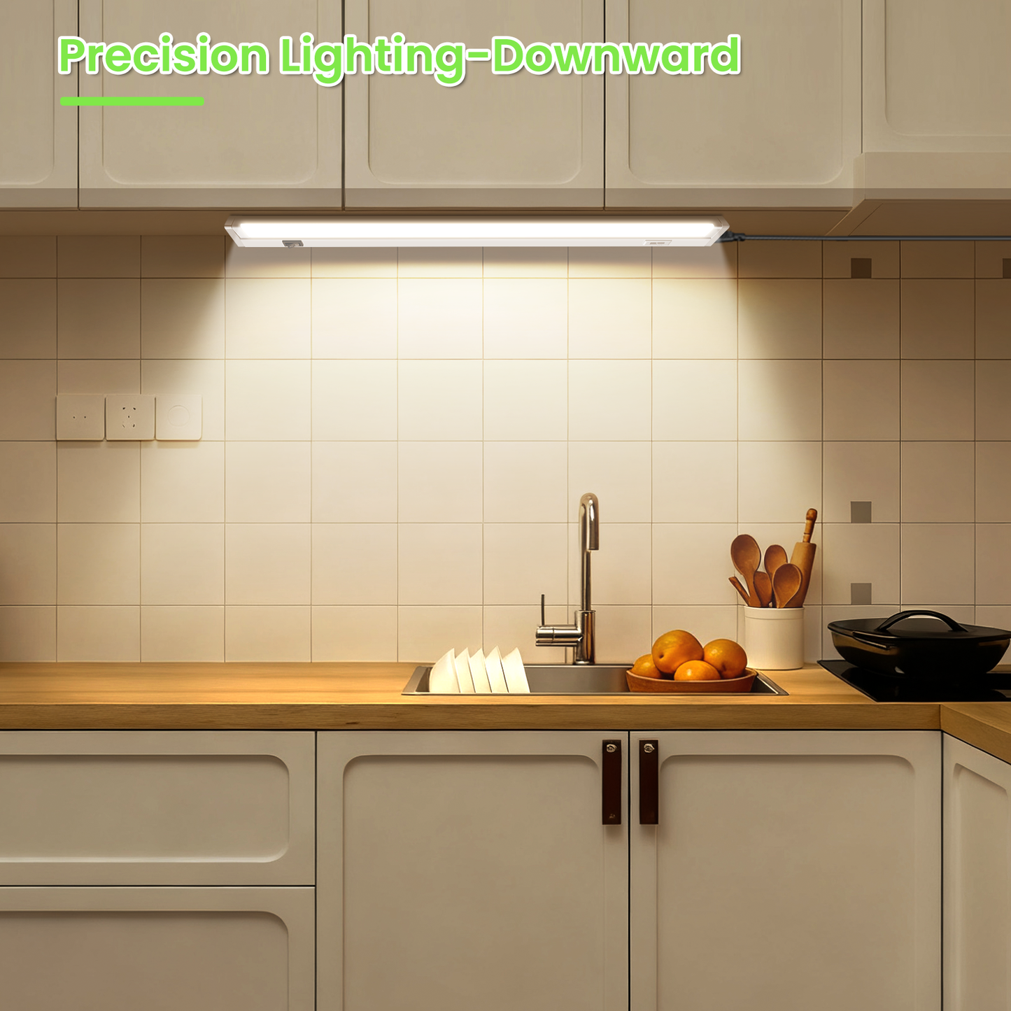 22 Inch Swivel LED Under Cabinet Lighting Plug in, 3CCT Color Selectable 3000K-4500K-6500K, Non-Dimmable 8W 650lm, Rotate 150° Linkable Strip Under Counter Lights for Kitchen, 2 Pack